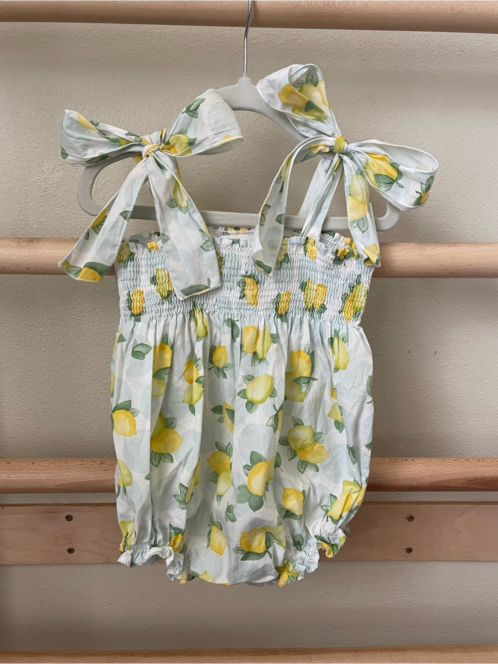 Girls Lemon Print Tie-Shoulder One-Piece Romper